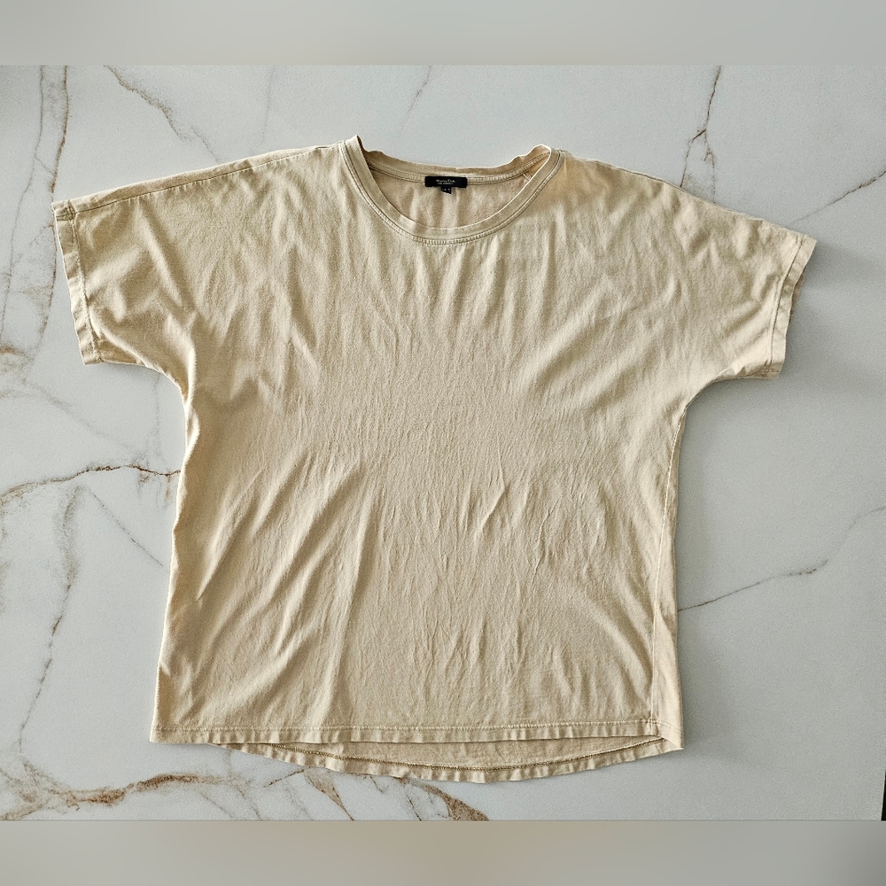 Massimo Dutti Women's T-Shirt Short Sleeve Sz Medium Tan Cotton